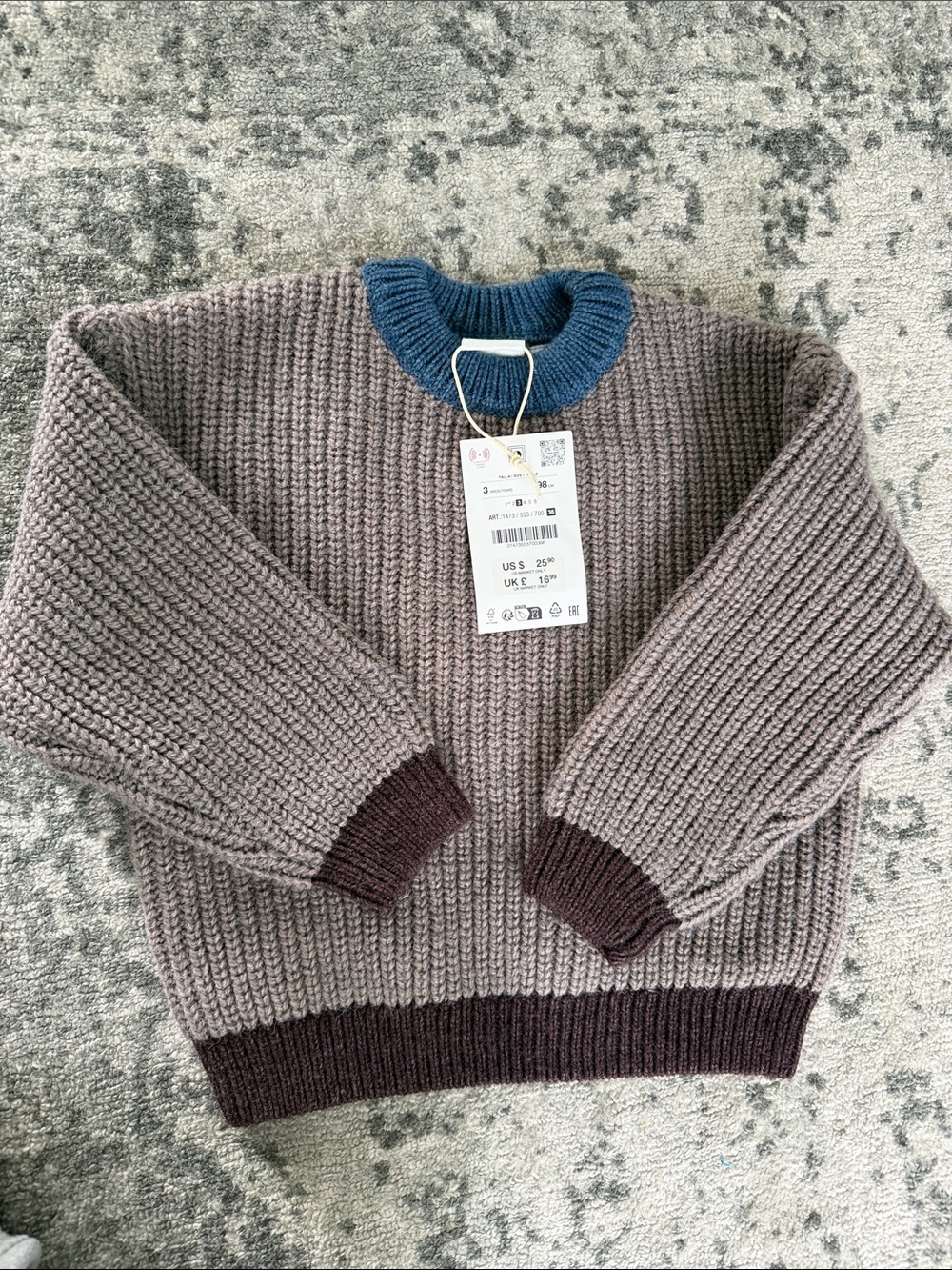 NWT Zara toddler boy knit color block sweater size 3